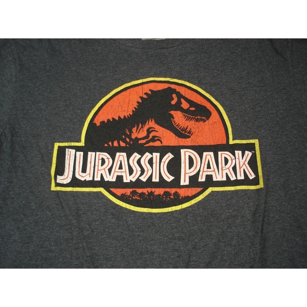 Jurassic World Mens Jurassic Park Graphic TShirt L Charcoal Heather Short Sleeve - Picture 3 of 6